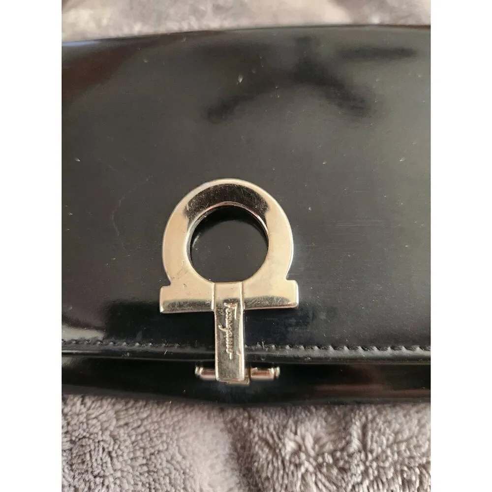 Salvatore Ferragamo Clutch Envelope Wallet Black Leather Gancini Buckle.  AQ2201
